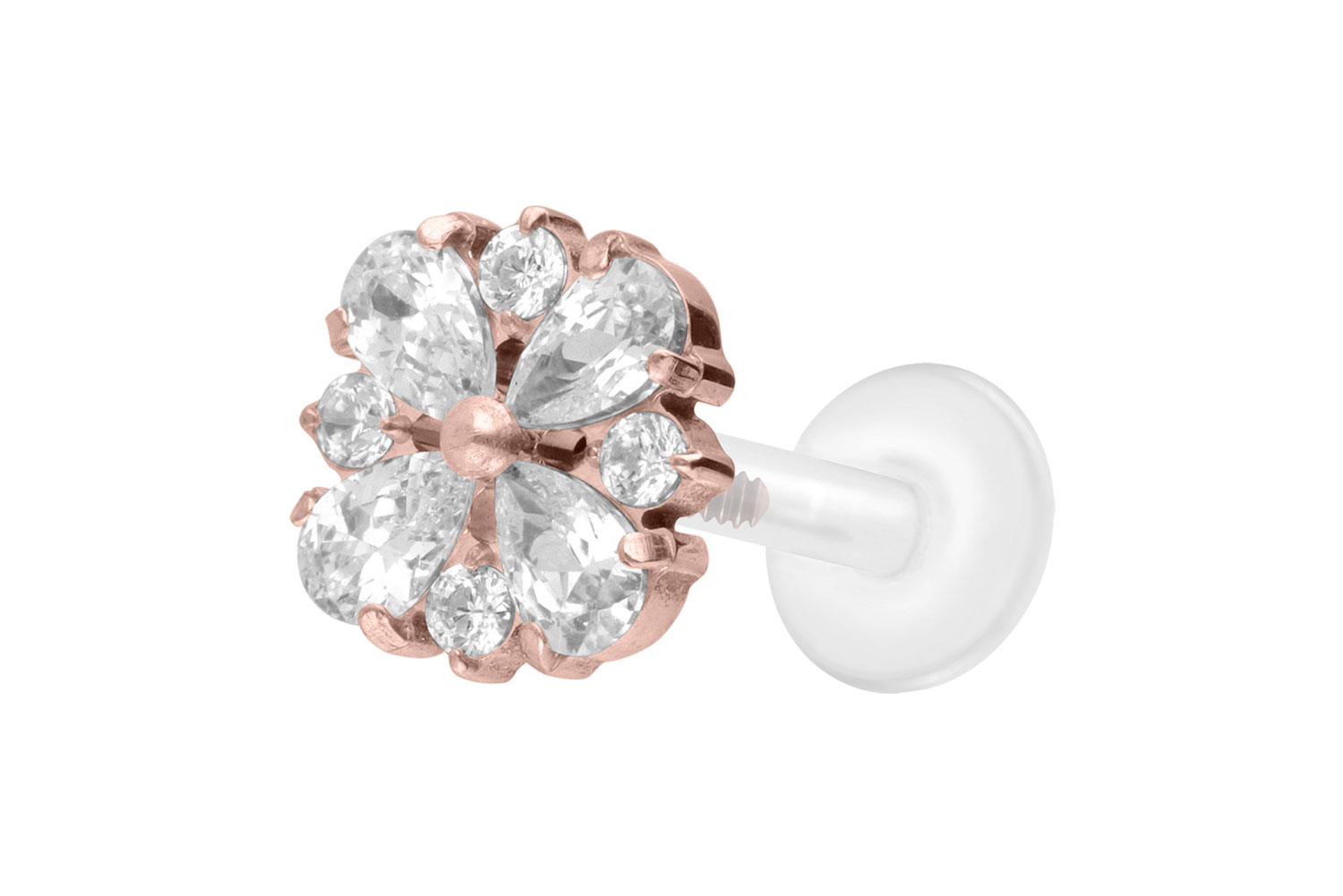 PTFE Labret Piercing mit Innengewinde + Titan-Aufsatz KRISTALLORNAMENT